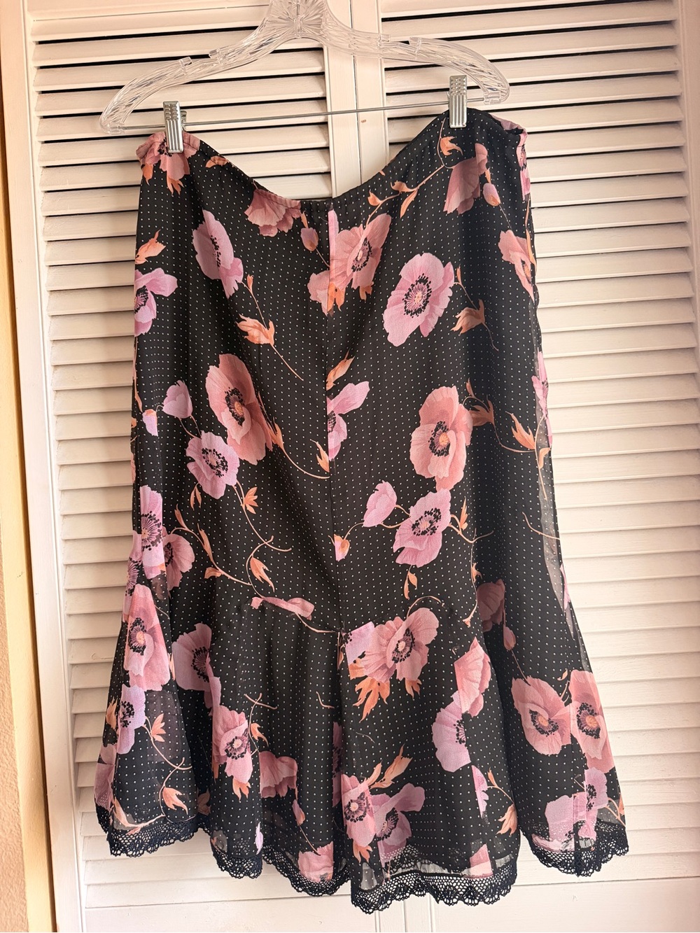 Y2K Black Polka Dot Floral Slip Skirt with Pink Blooms